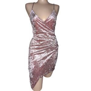 VTG Y2K Pink Velvet Ruched Bodycon Dress Medium Asymmetric Party Going Out Club
